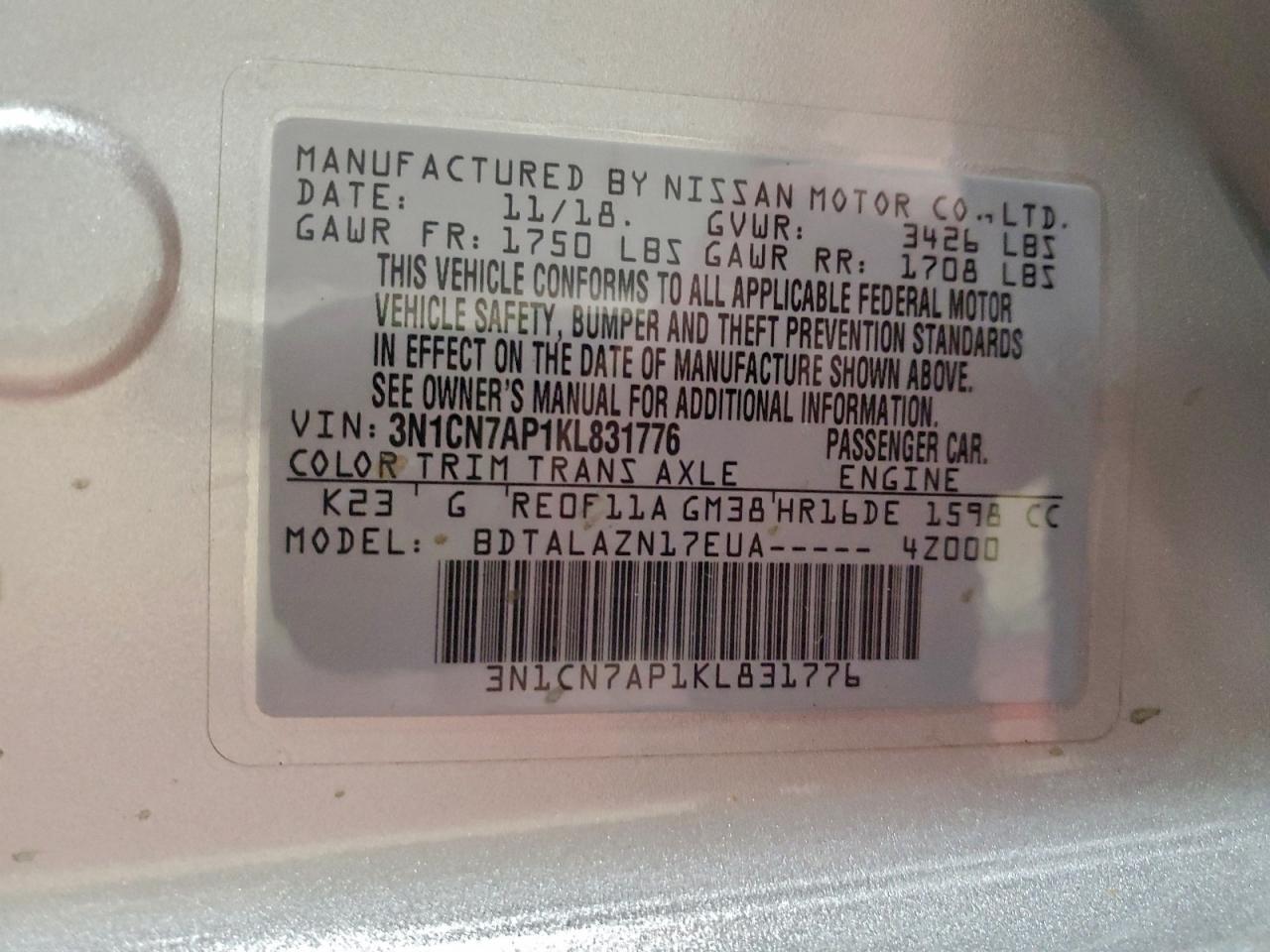 2019 NISSAN VERSA S photo 12