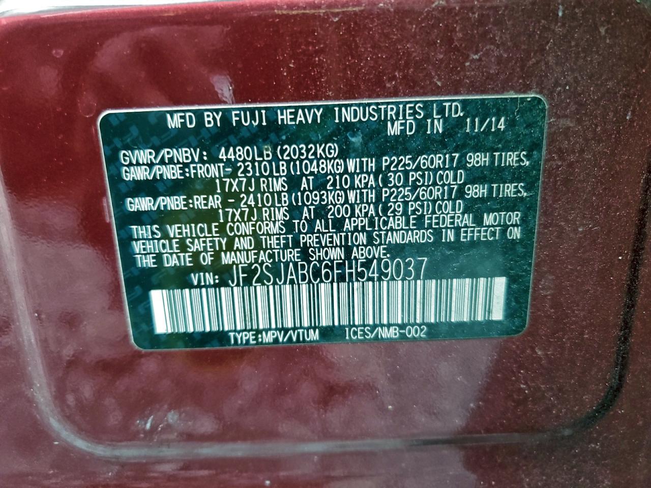 2015 SUBARU FORESTER 2.5I photo 13