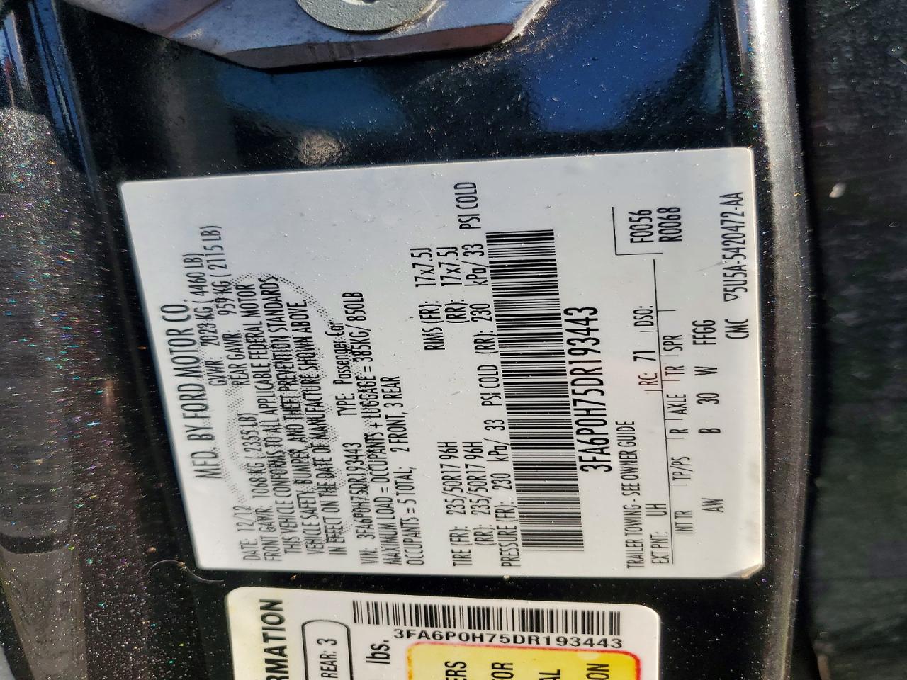 2013 FORD FUSION SE photo 12