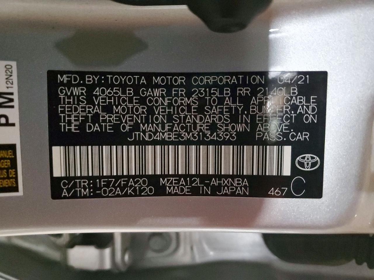 2021 TOYOTA COROLLA SE photo 12