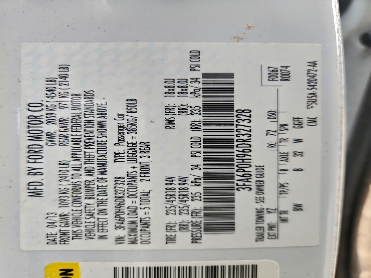 2013 FORD FUSION SE photo 12