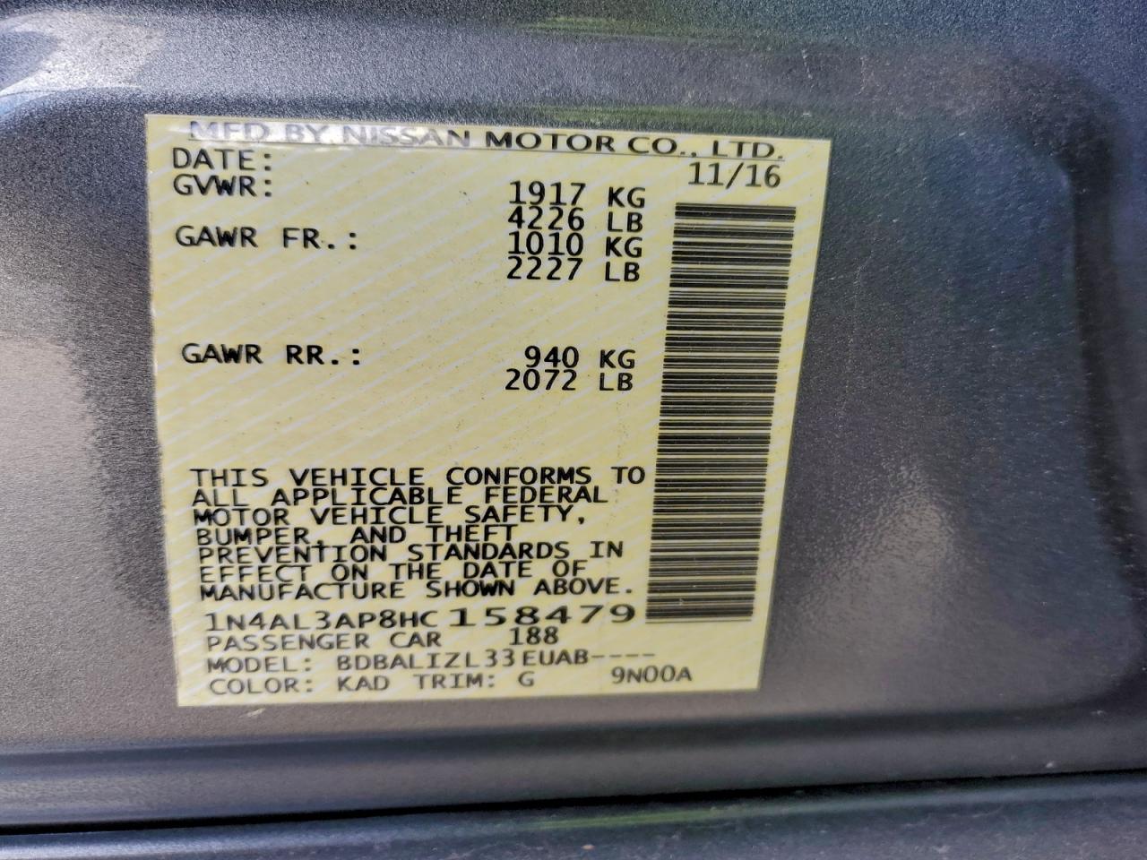 2017 NISSAN ALTIMA 2.5 photo 12