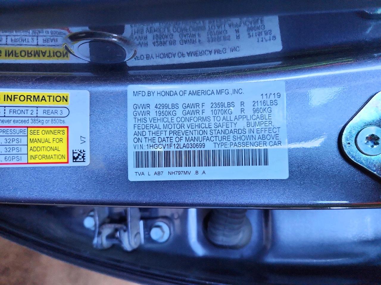 2020 HONDA ACCORD LX photo 13