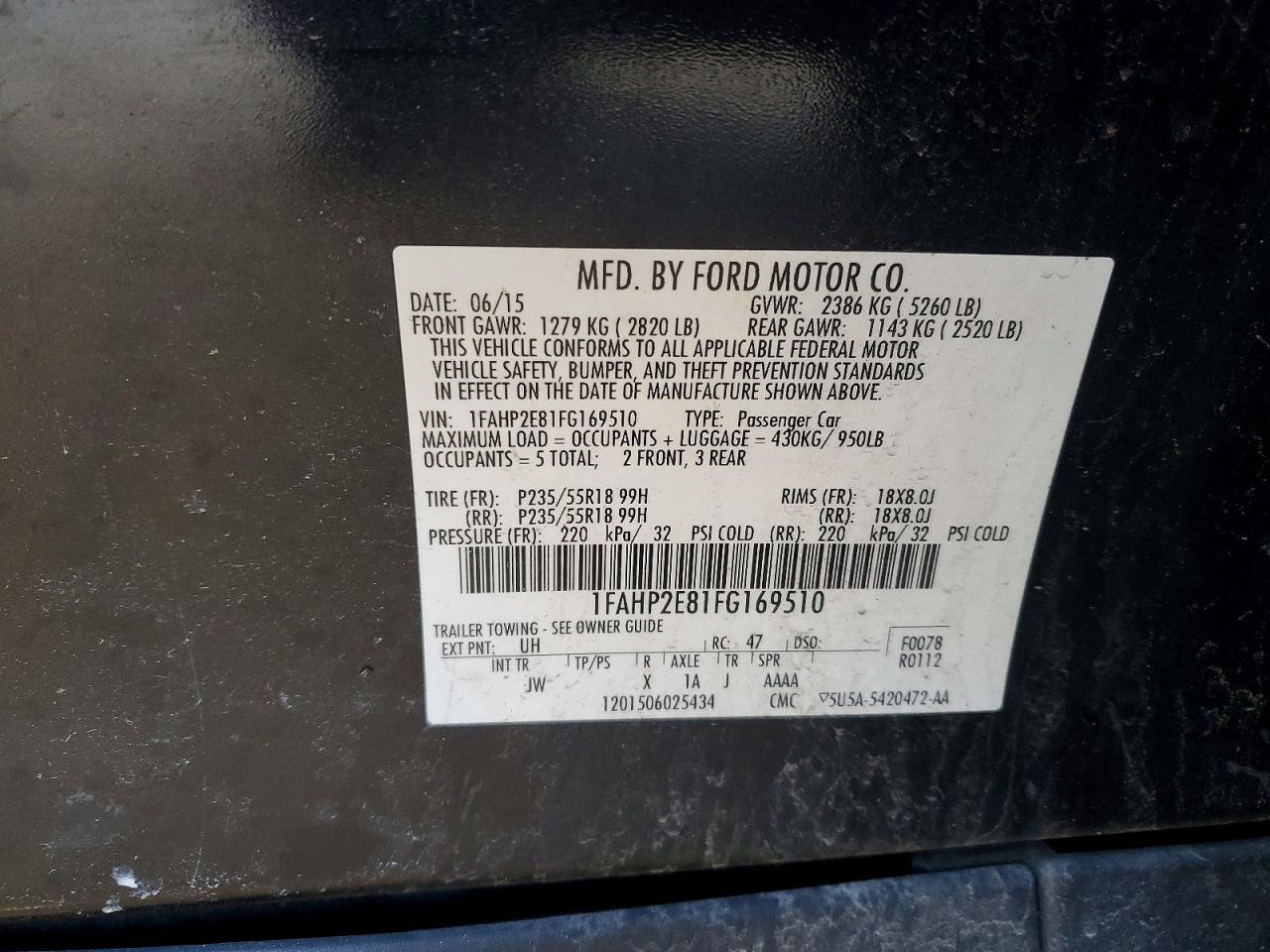 2015 FORD TAURUS SEL photo 13