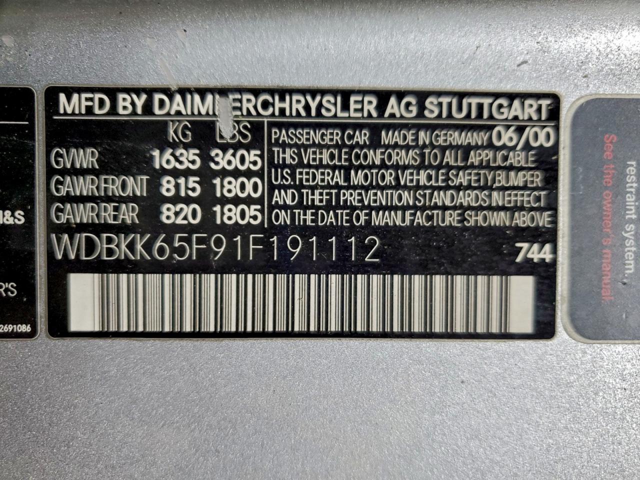 2001 MERCEDES-BENZ SLK 320 photo 13