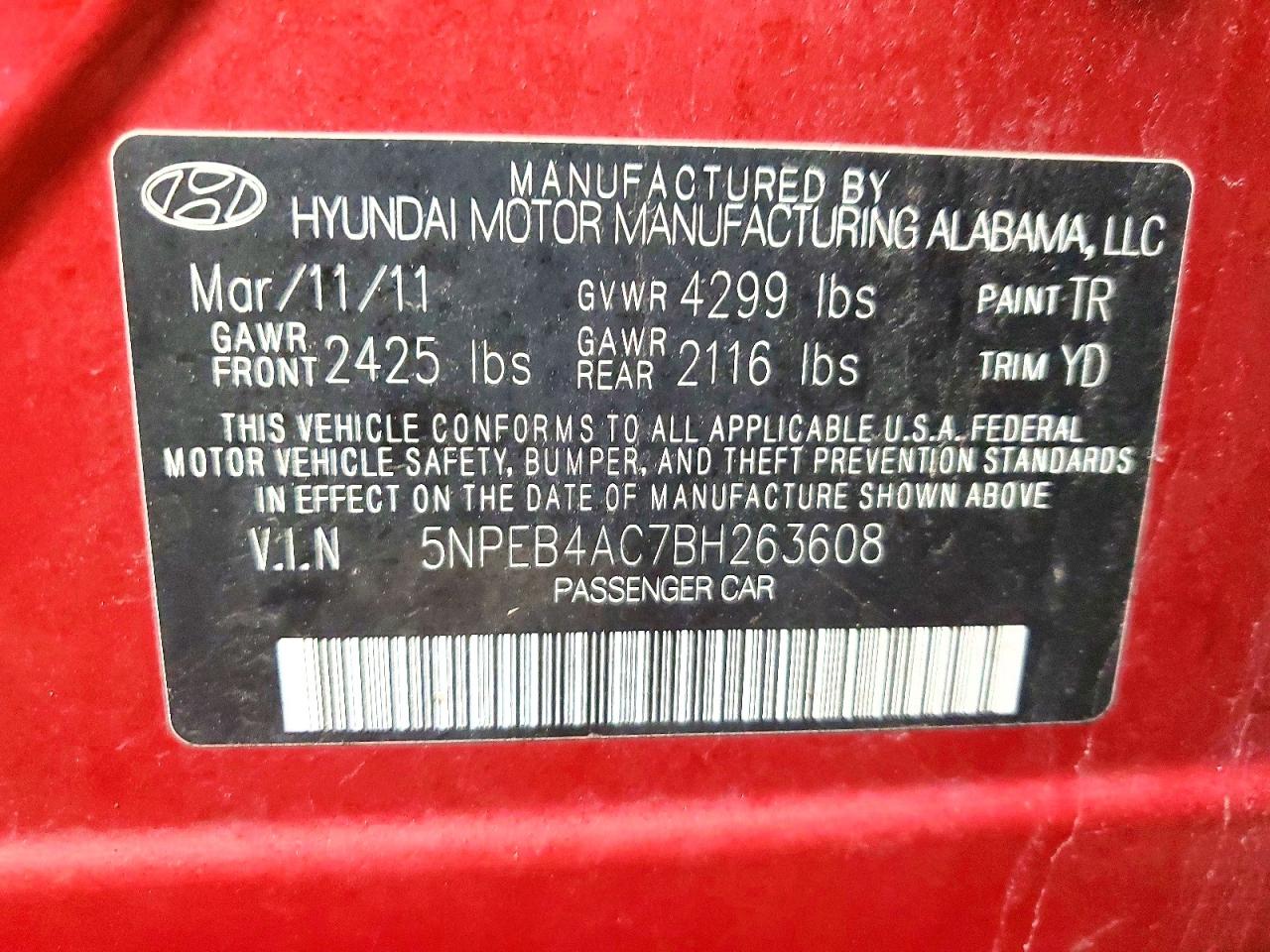 2011 HYUNDAI SONATA GLS photo 13