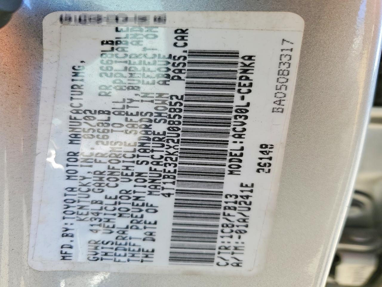 2002 TOYOTA CAMRY LE photo 12