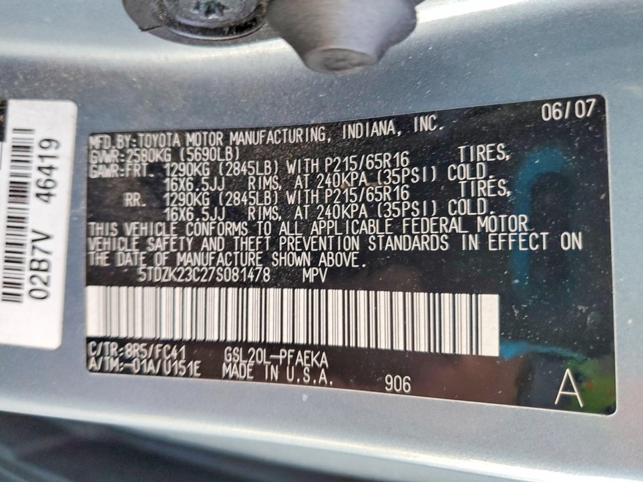 2007 TOYOTA SIENNA CE photo 13