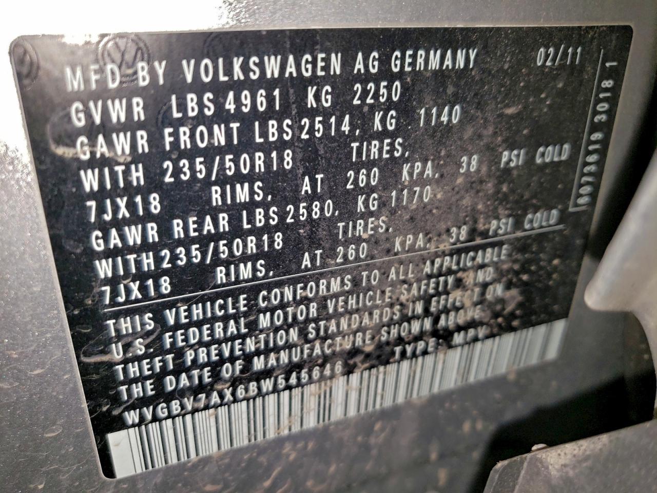 2011 VOLKSWAGEN TIGUAN S photo 13