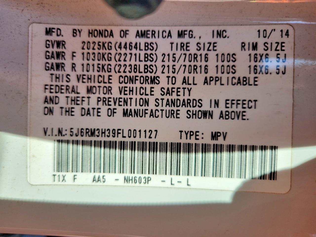 2015 HONDA CR-V LX photo 13