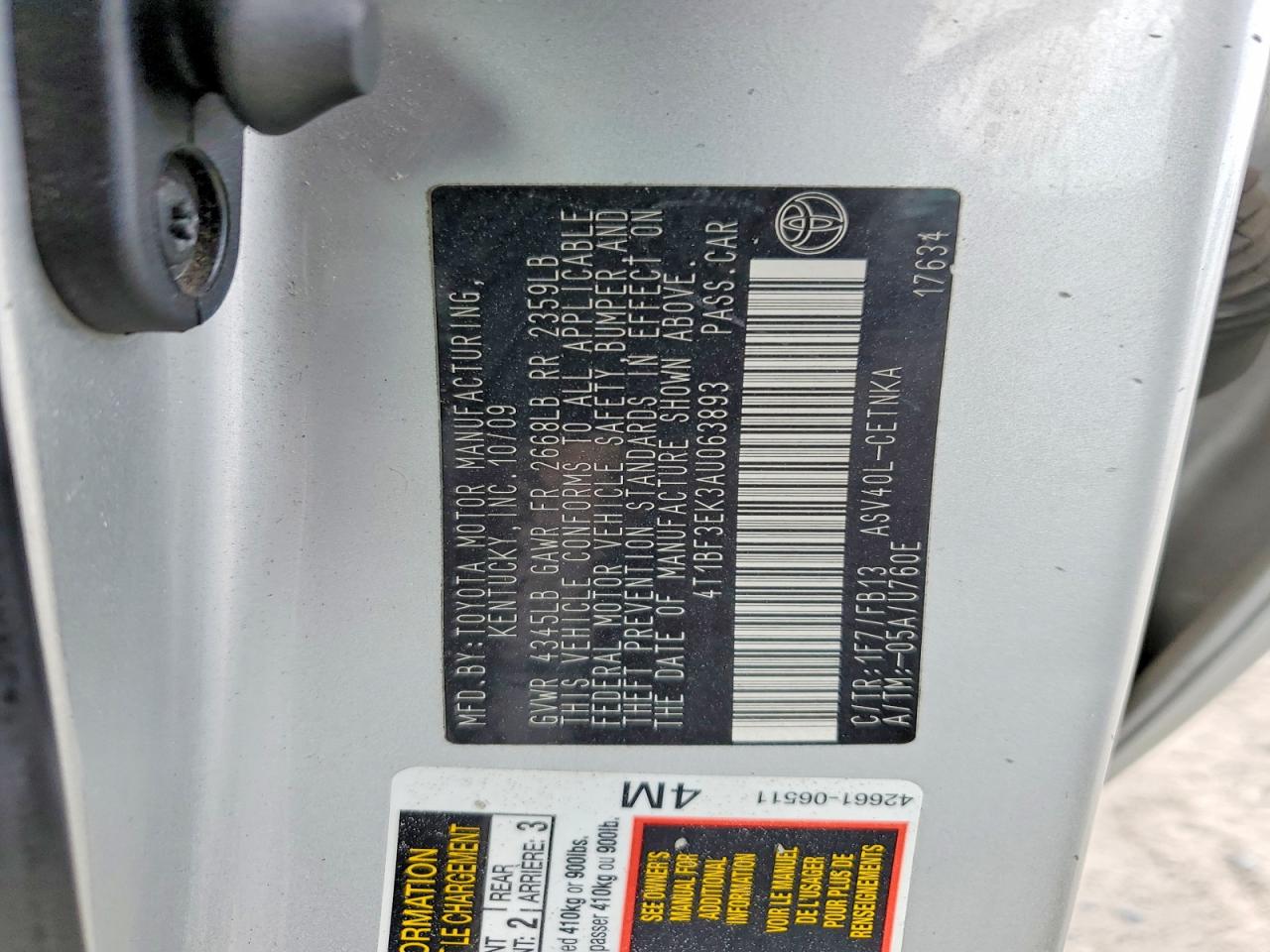 2010 TOYOTA CAMRY BASE photo 12