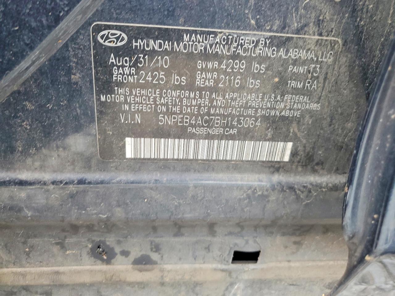 2011 HYUNDAI SONATA GLS photo 12