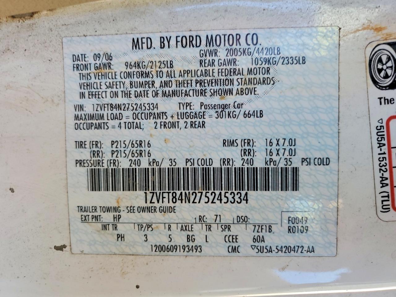 2007 FORD MUSTANG photo 12