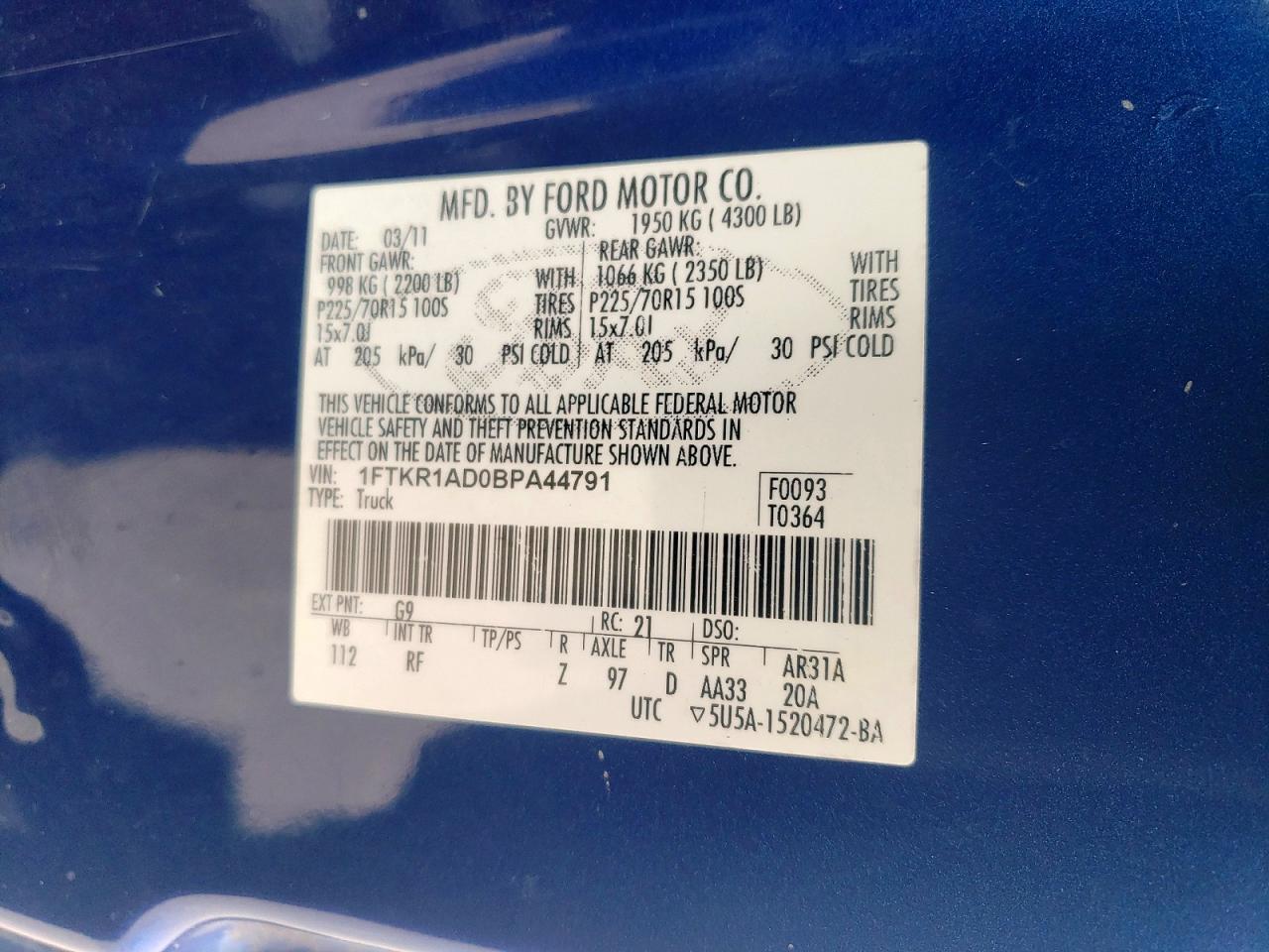 2011 FORD RANGER photo 12
