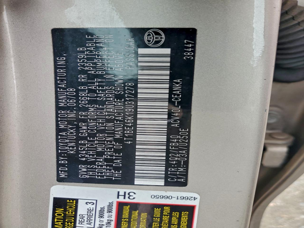 2009 TOYOTA CAMRY BASE photo 12