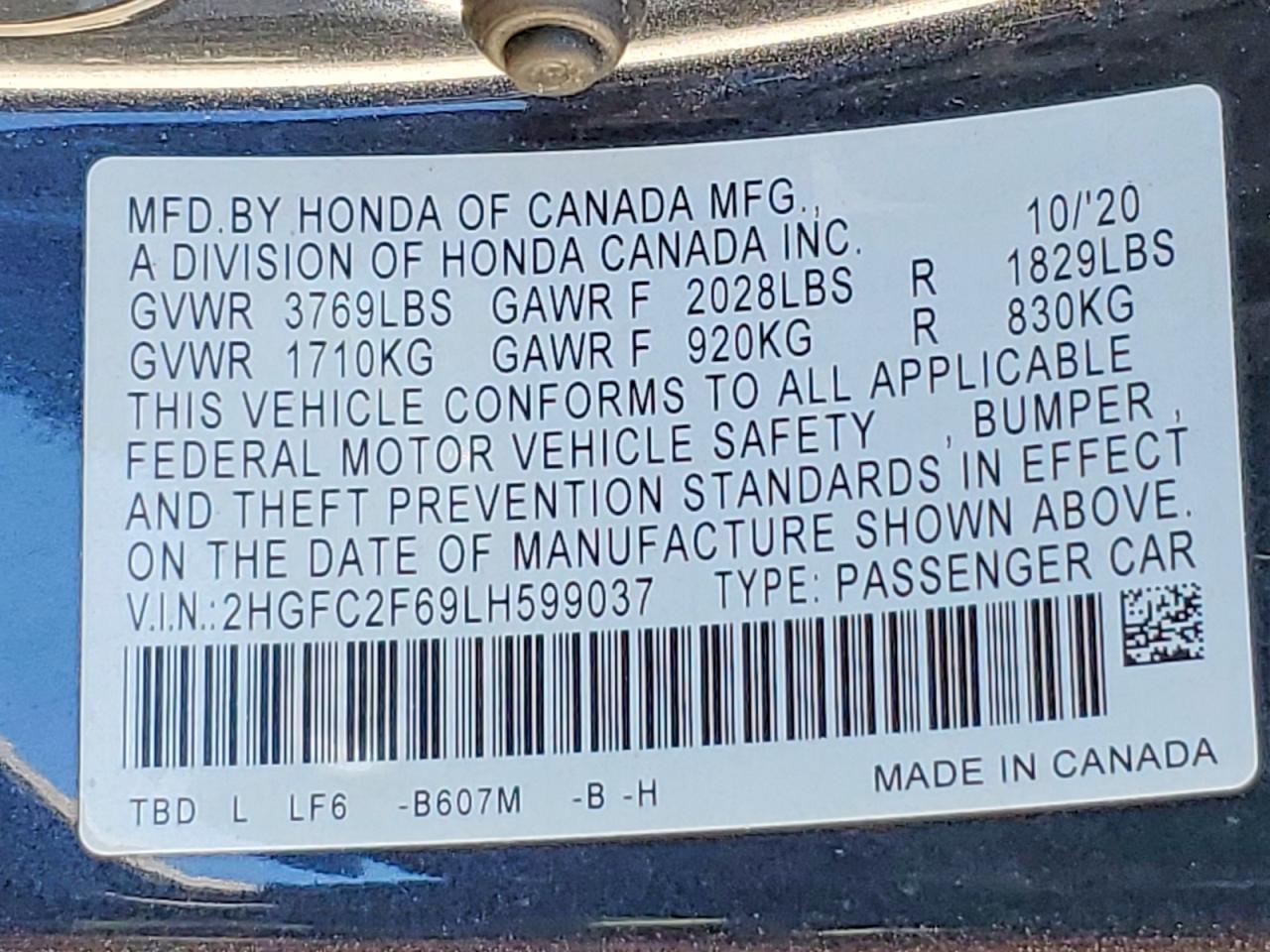 2020 HONDA CIVIC LX photo 12