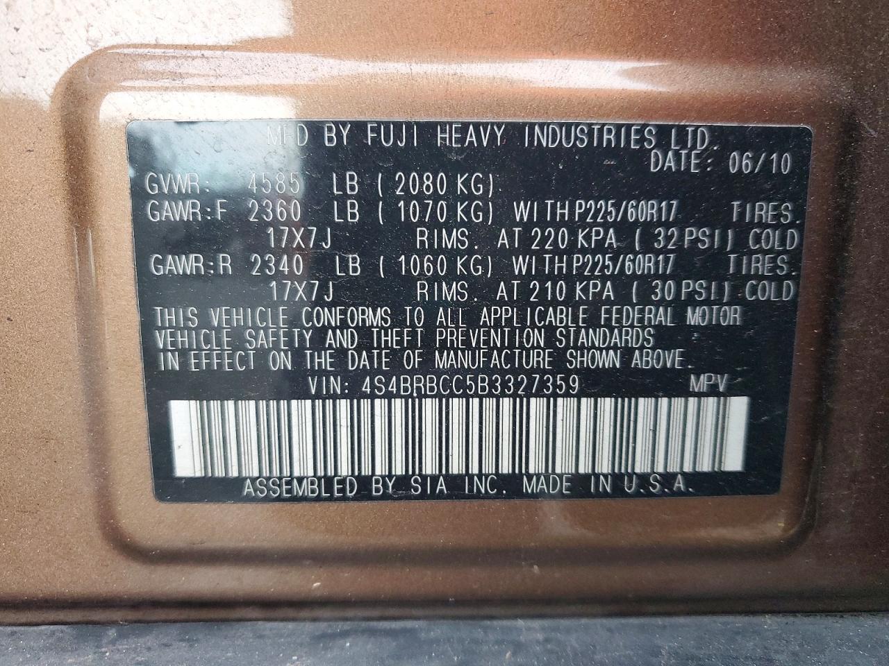 2011 SUBARU OUTBACK 2.5I PREMIUM photo 13