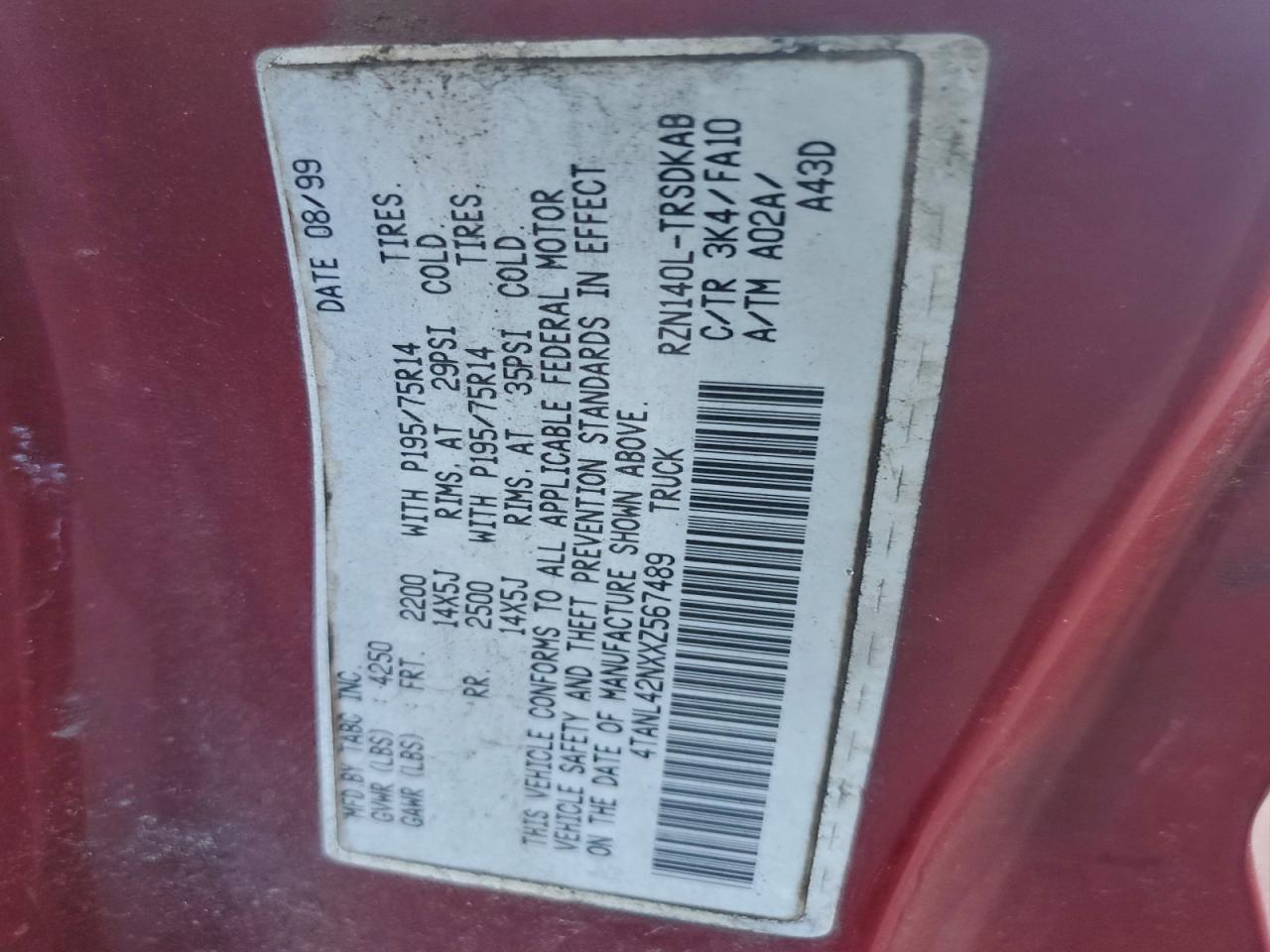 1999 TOYOTA TACOMA photo 12
