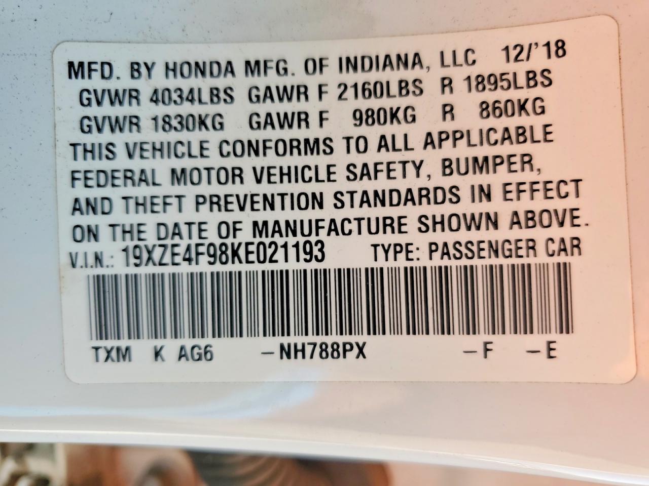 2019 HONDA INSIGHT TOURING photo 12