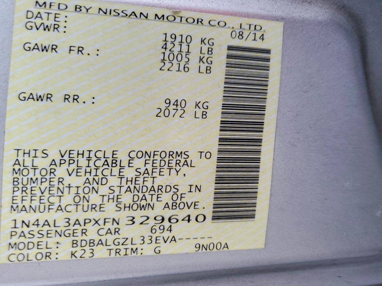 2015 NISSAN ALTIMA 2.5 photo 12