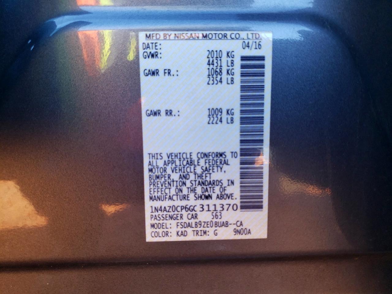2016 NISSAN LEAF S photo 13