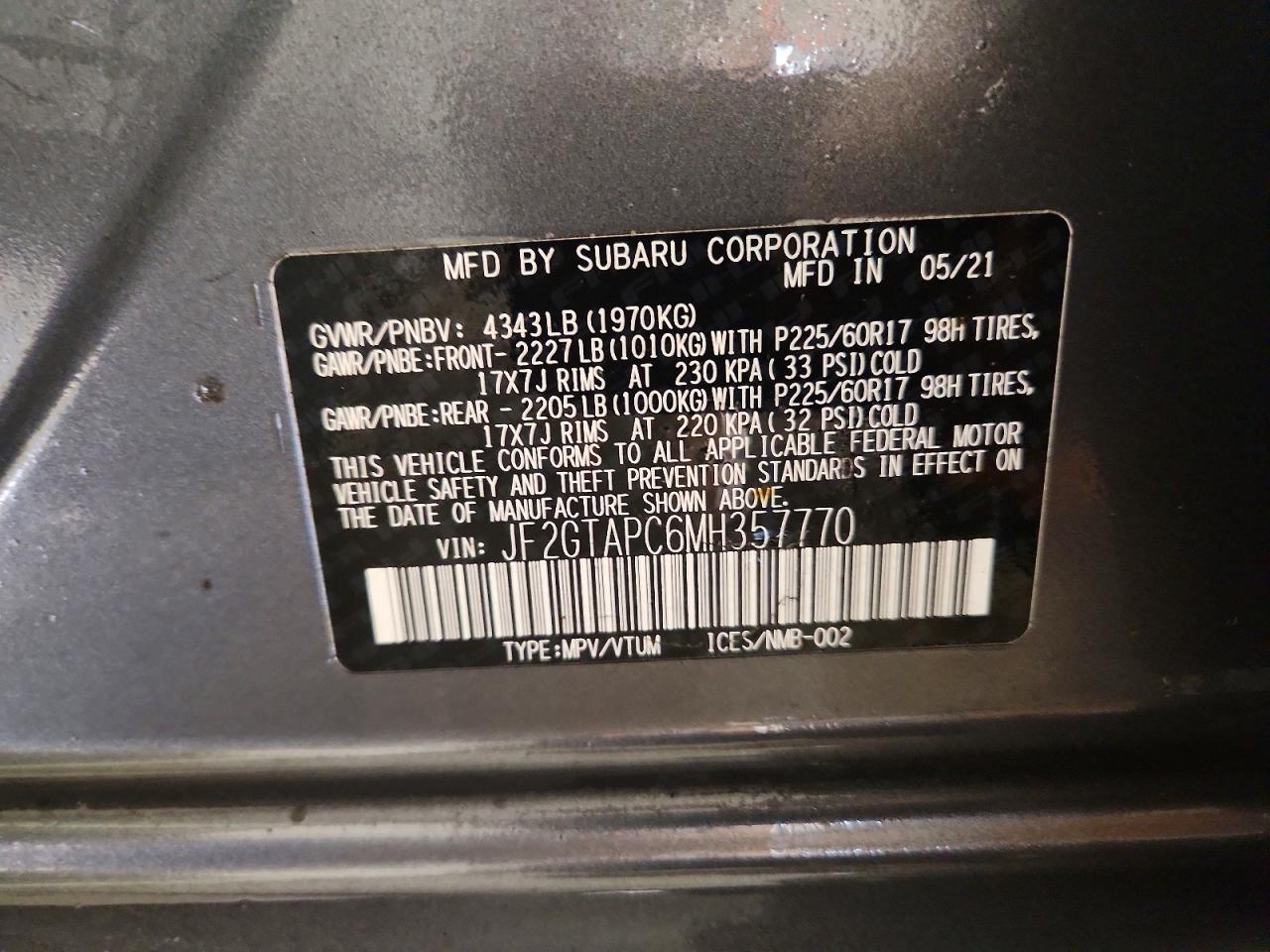 2021 SUBARU CROSSTREK PREMIUM photo 13