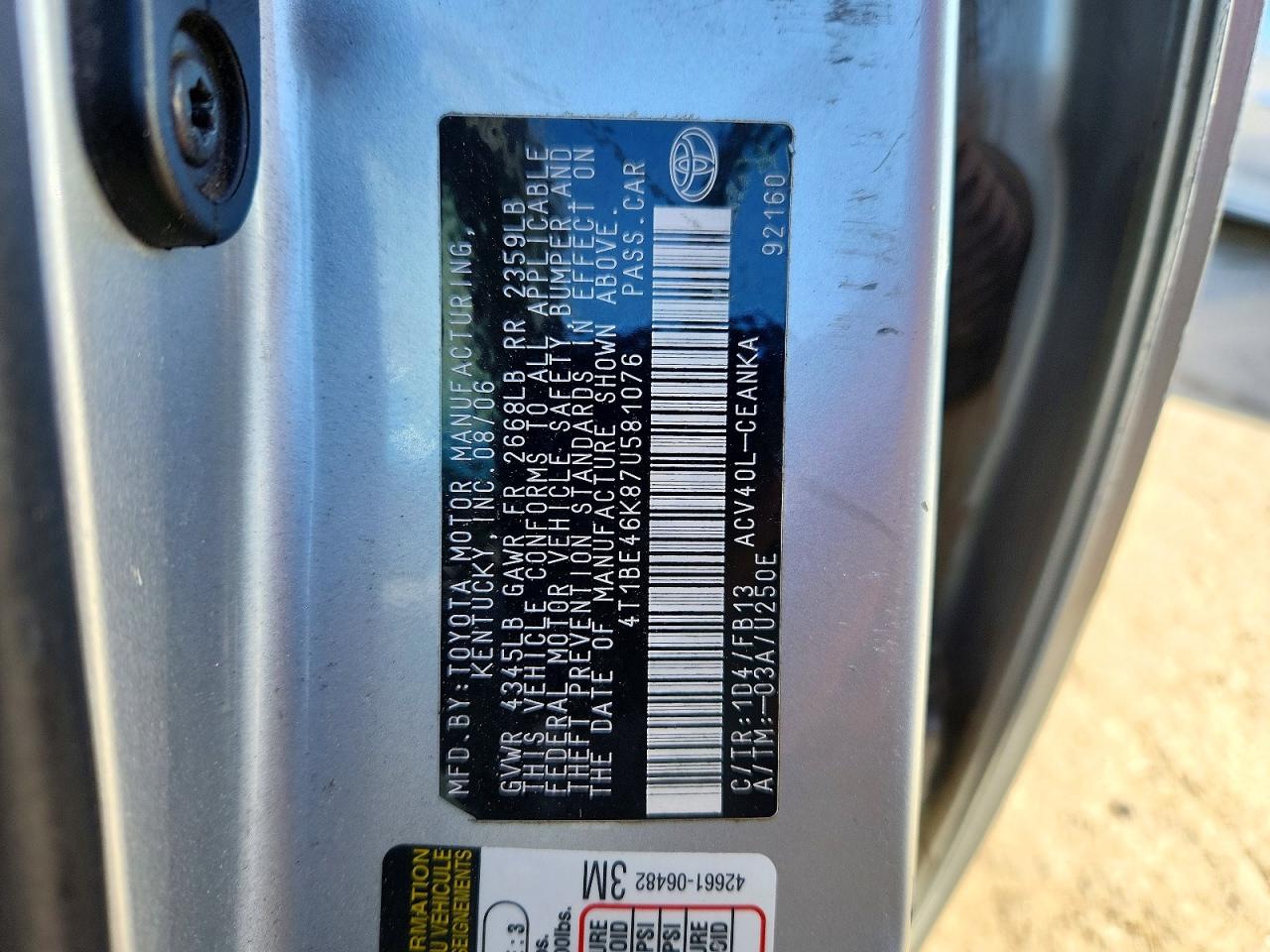 2007 TOYOTA CAMRY CE photo 12