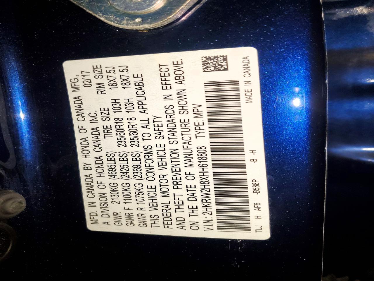 2017 HONDA CR-V EXL photo 13