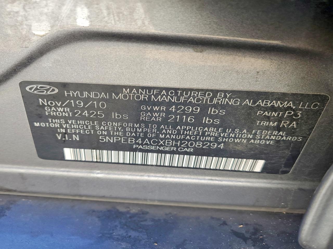 2011 HYUNDAI SONATA GLS photo 34