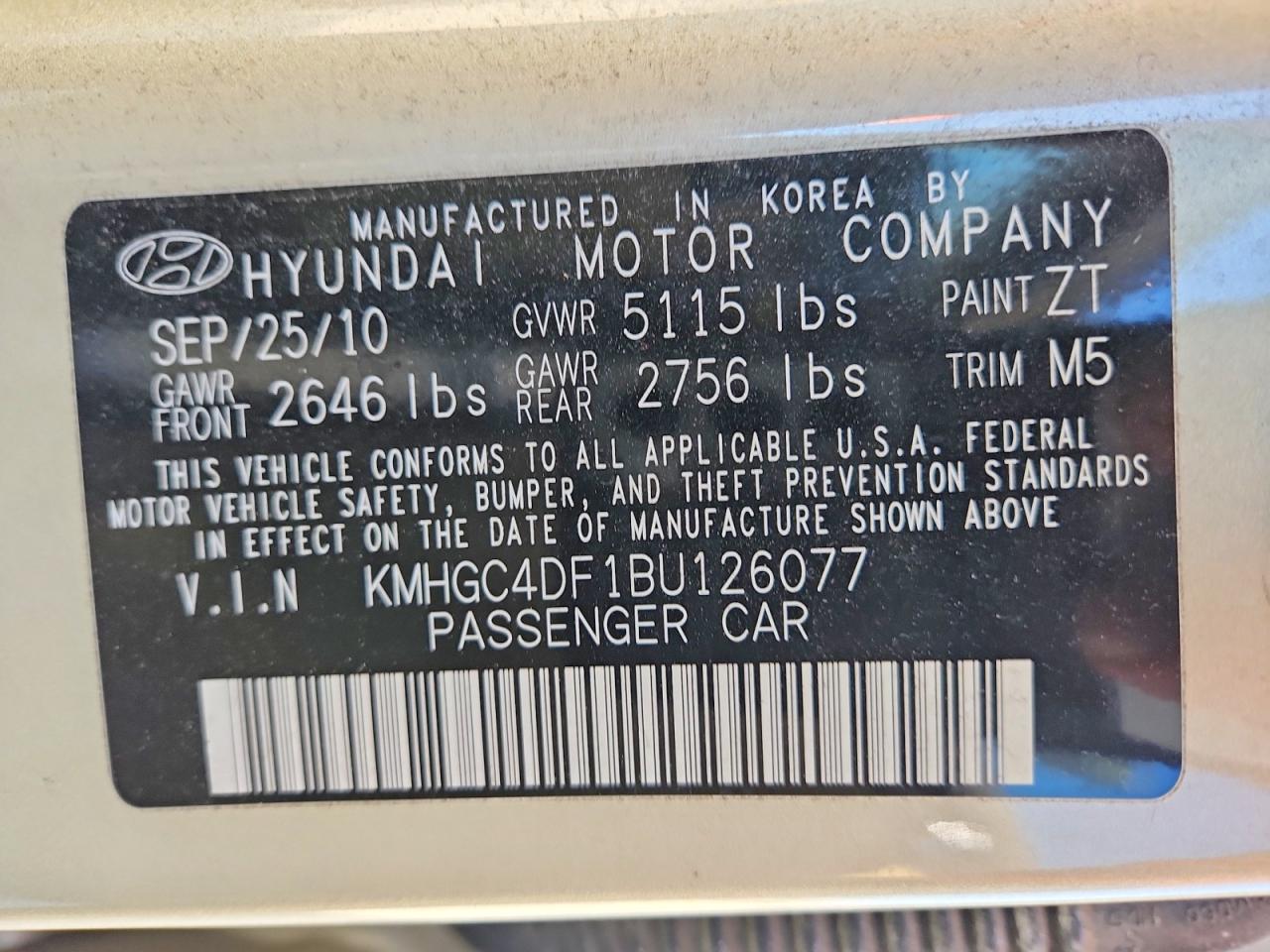 2011 HYUNDAI GENESIS 4.6L photo 12