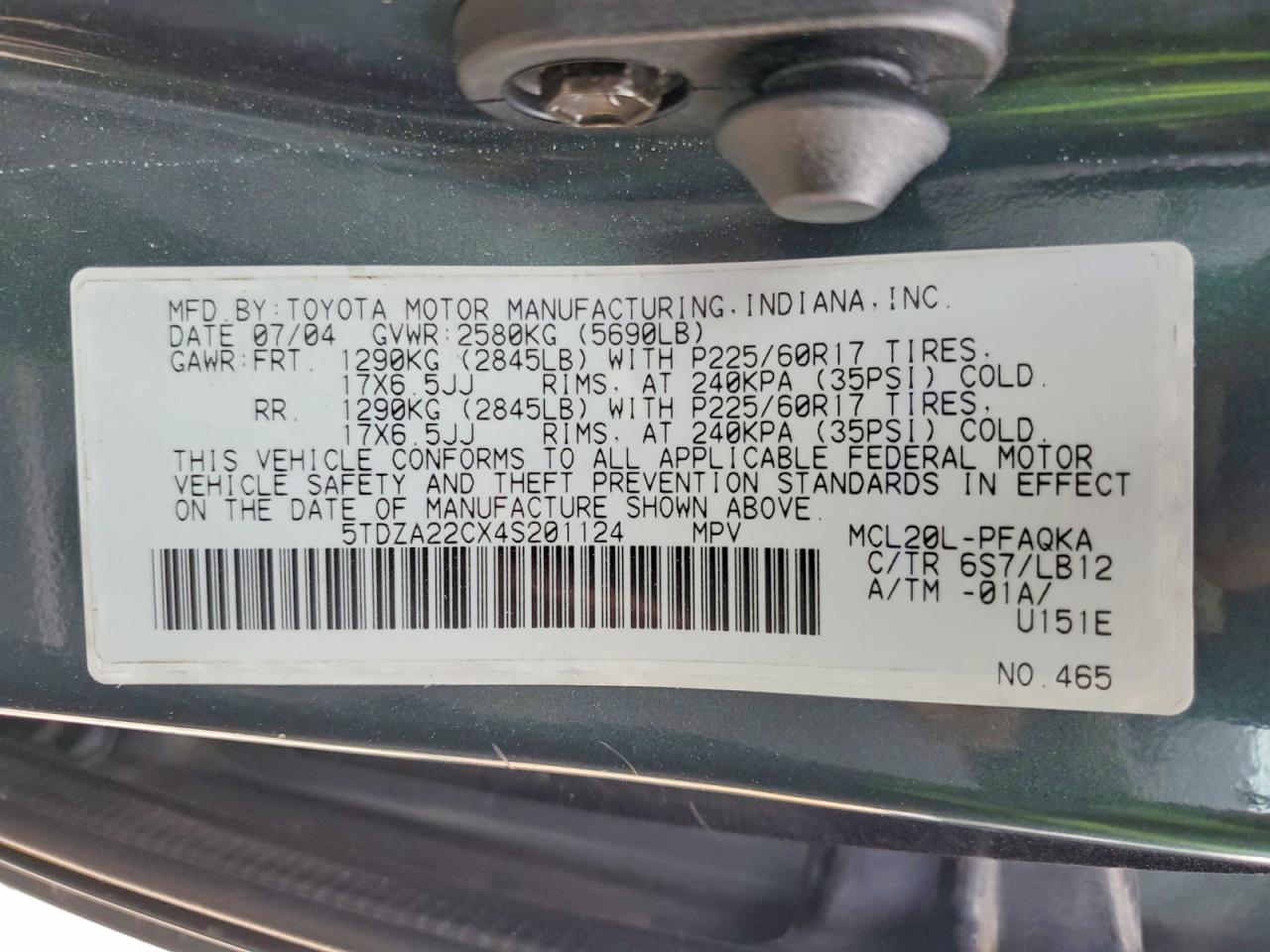 2004 TOYOTA SIENNA XLE photo 13