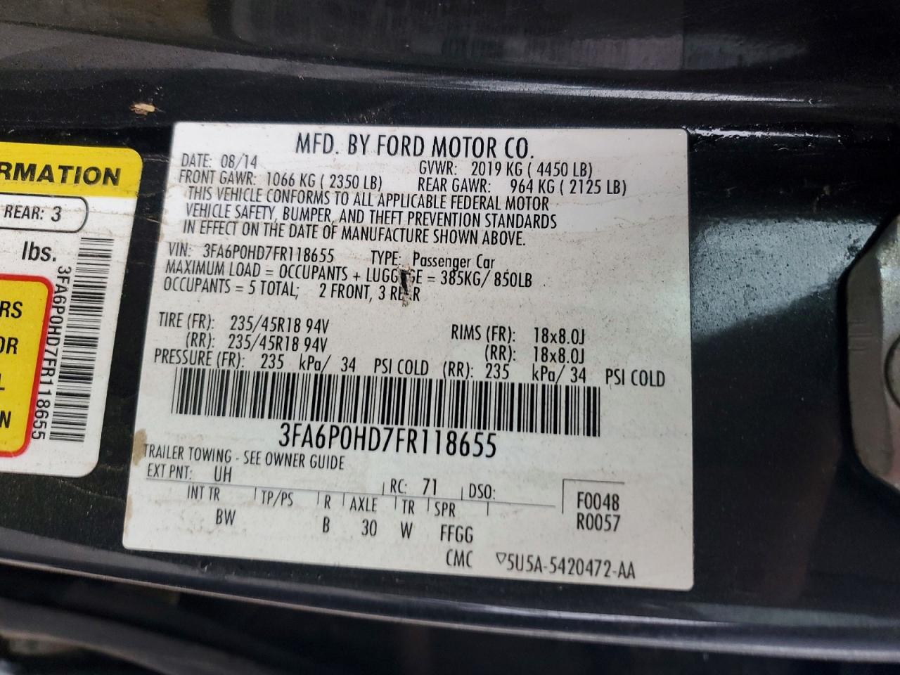 2015 FORD FUSION SE photo 12