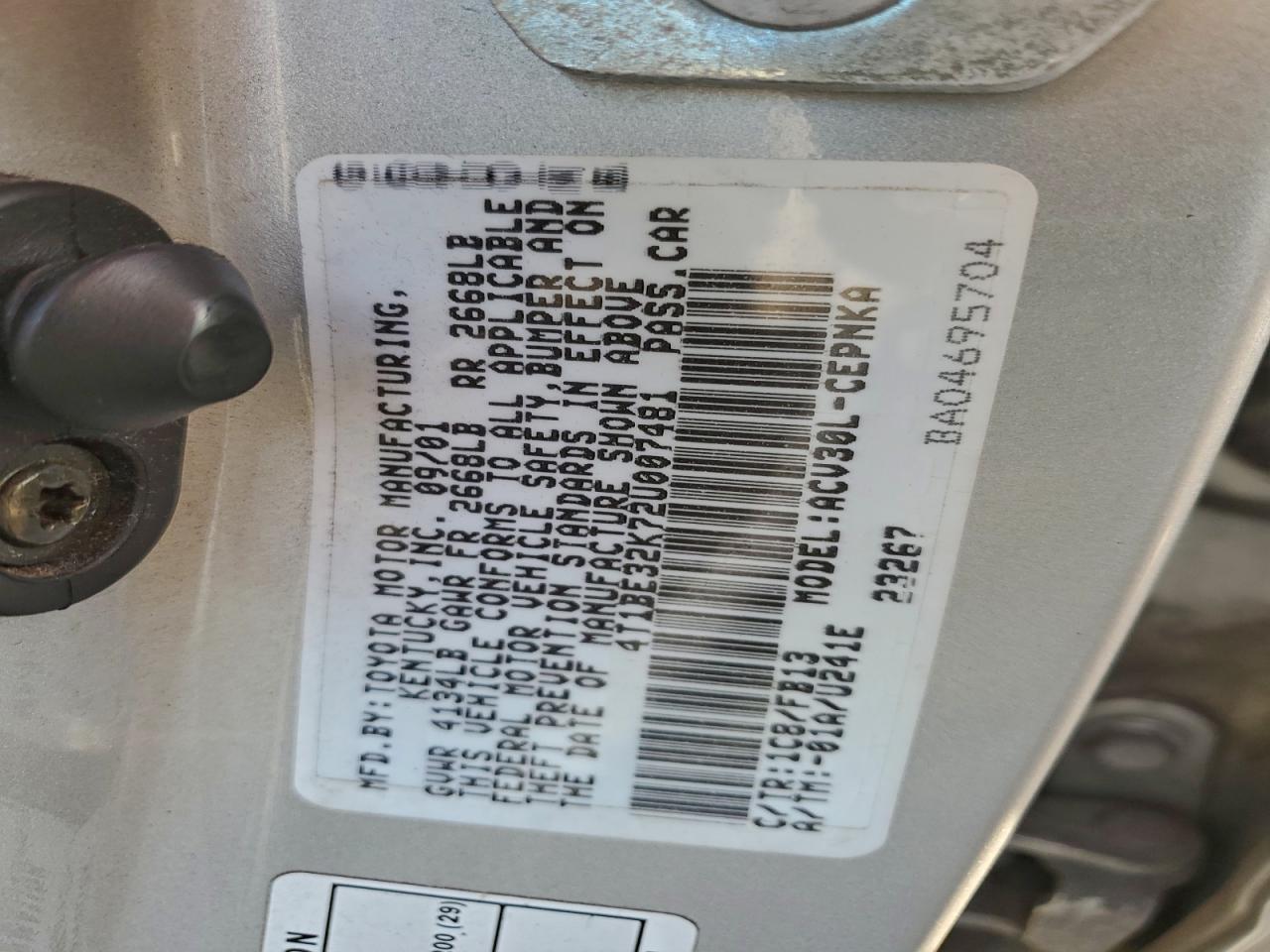 2002 TOYOTA CAMRY LE photo 12
