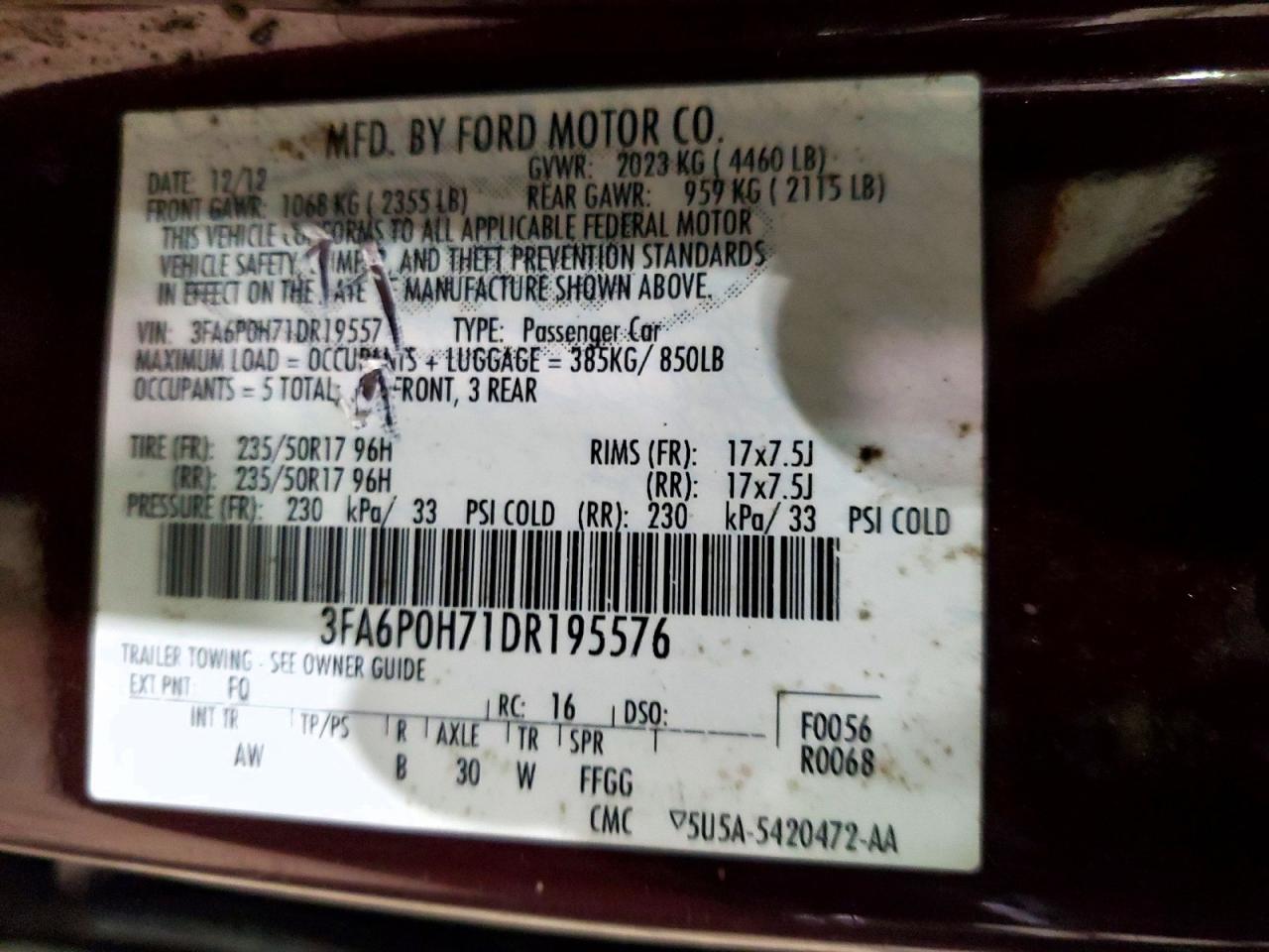 2013 FORD FUSION SE photo 12