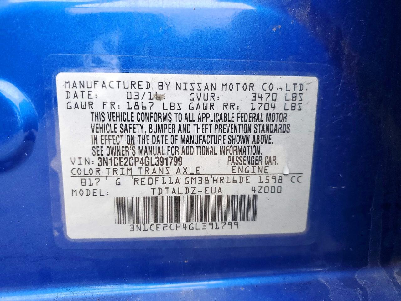 2016 NISSAN VERSA NOTE S photo 12