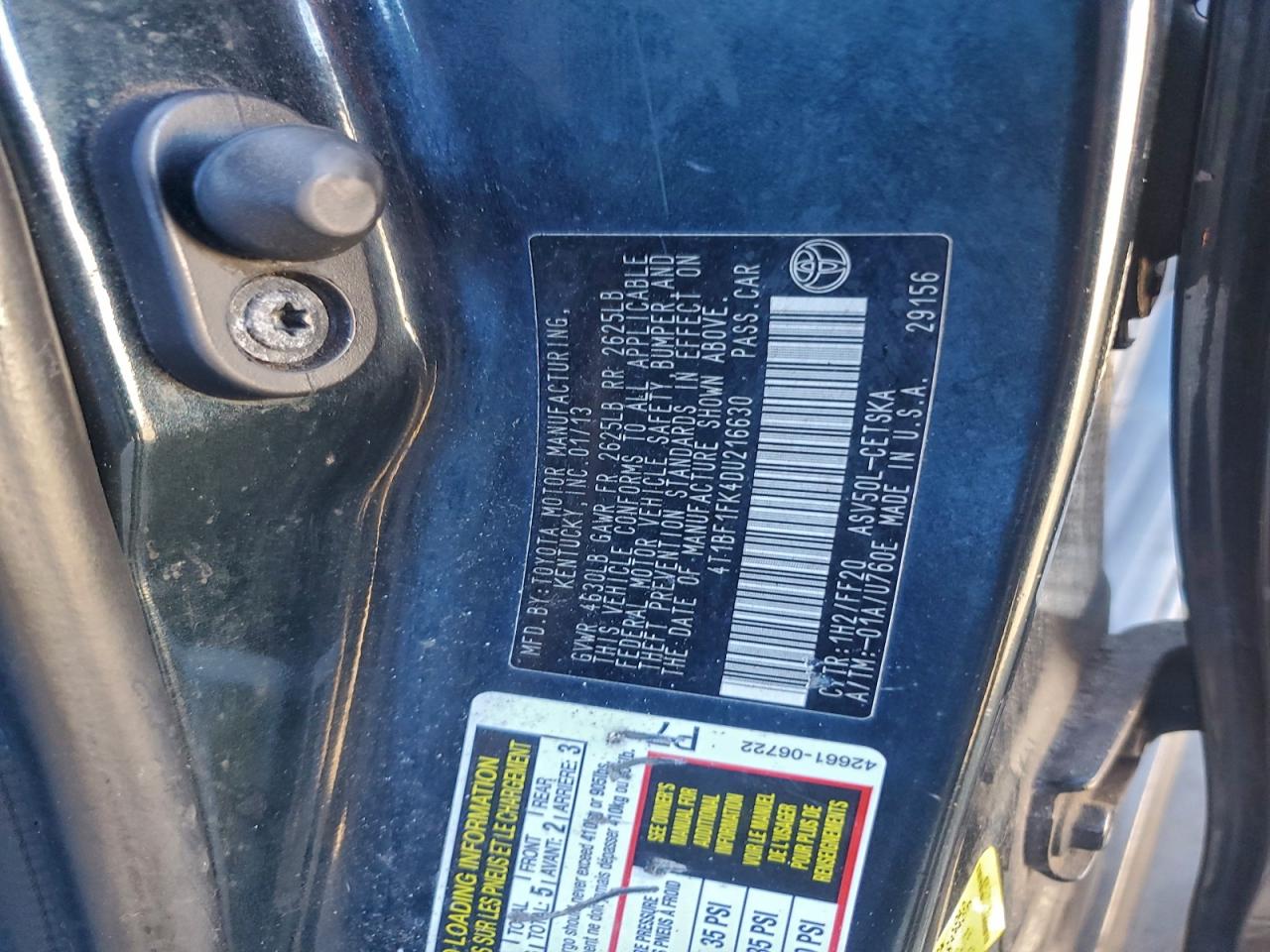 2013 TOYOTA CAMRY L photo 12