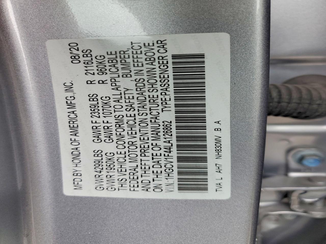 2020 HONDA ACCORD EX photo 12