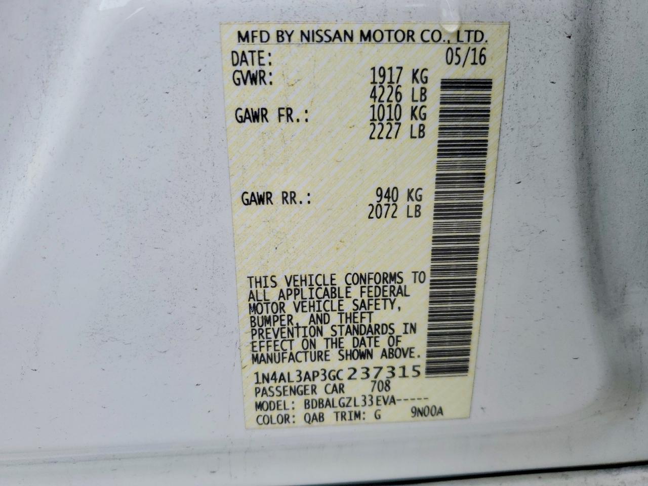 2016 NISSAN ALTIMA 2.5 photo 12