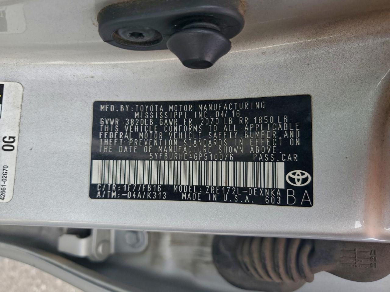 2016 TOYOTA COROLLA L photo 12