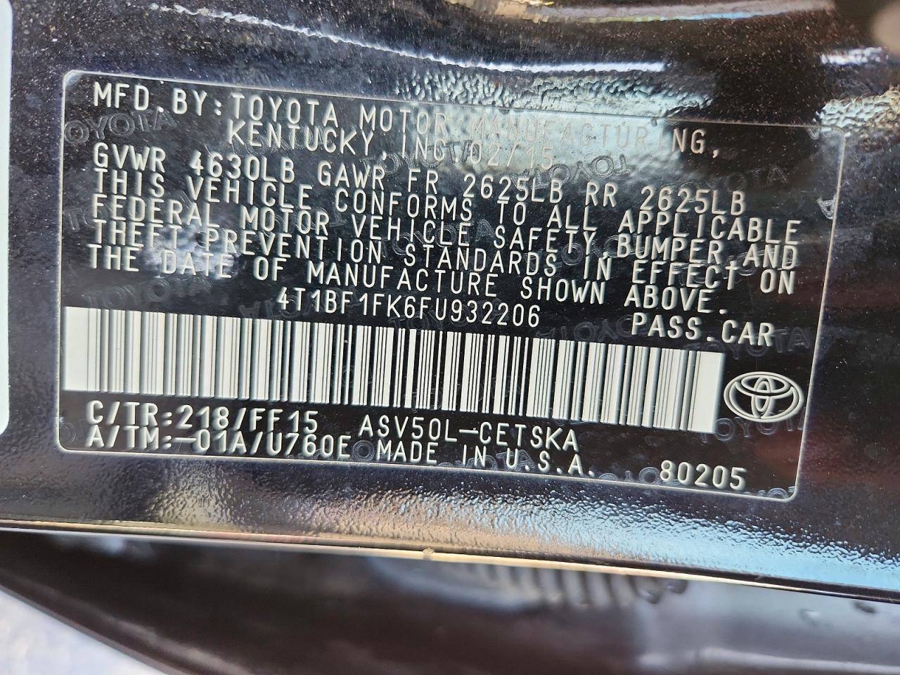 2015 TOYOTA CAMRY SE photo 12