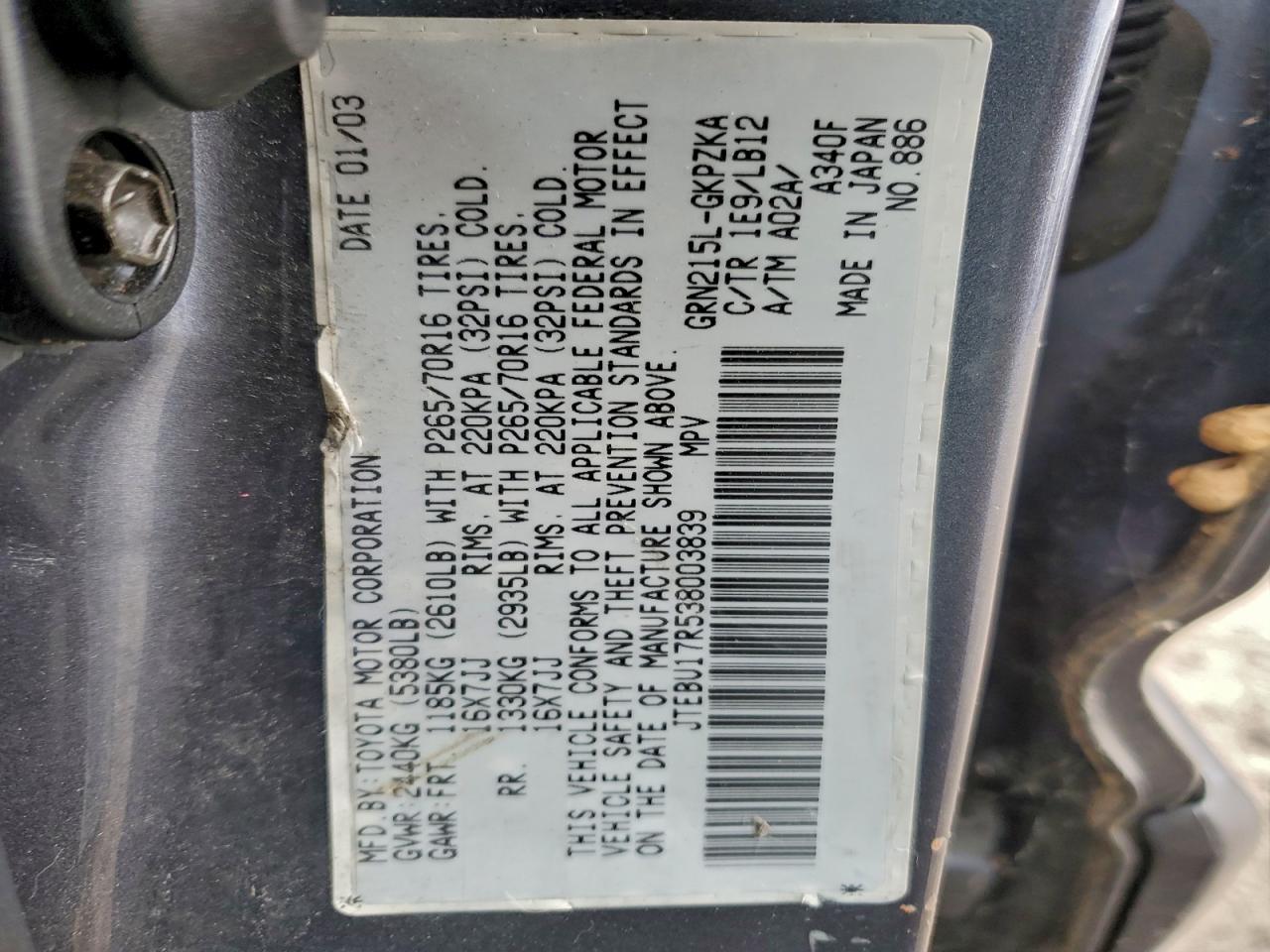 2003 TOYOTA 4RUNNER LIMITED photo 12