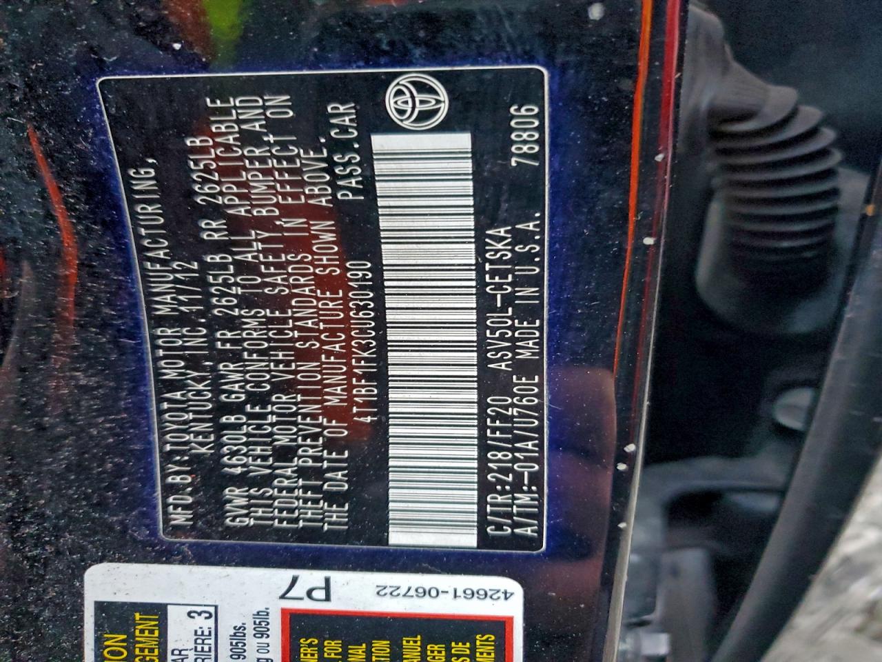 2012 TOYOTA CAMRY BASE photo 13