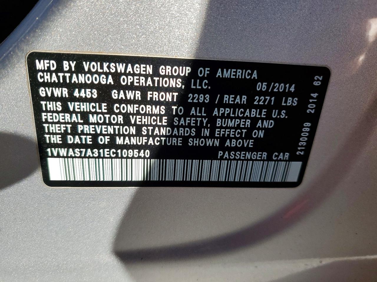 2014 VOLKSWAGEN PASSAT S photo 12
