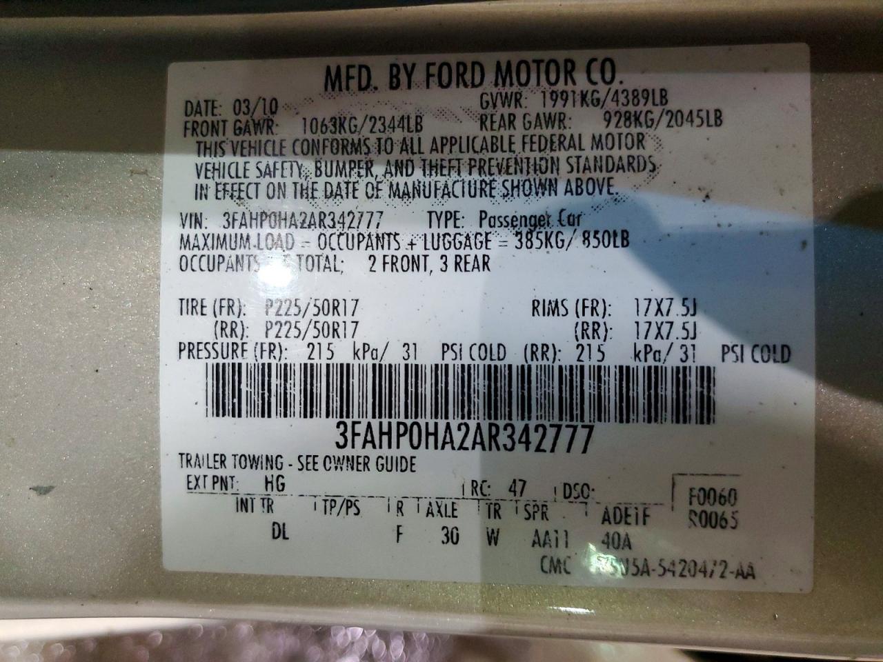 2010 FORD FUSION SE photo 12
