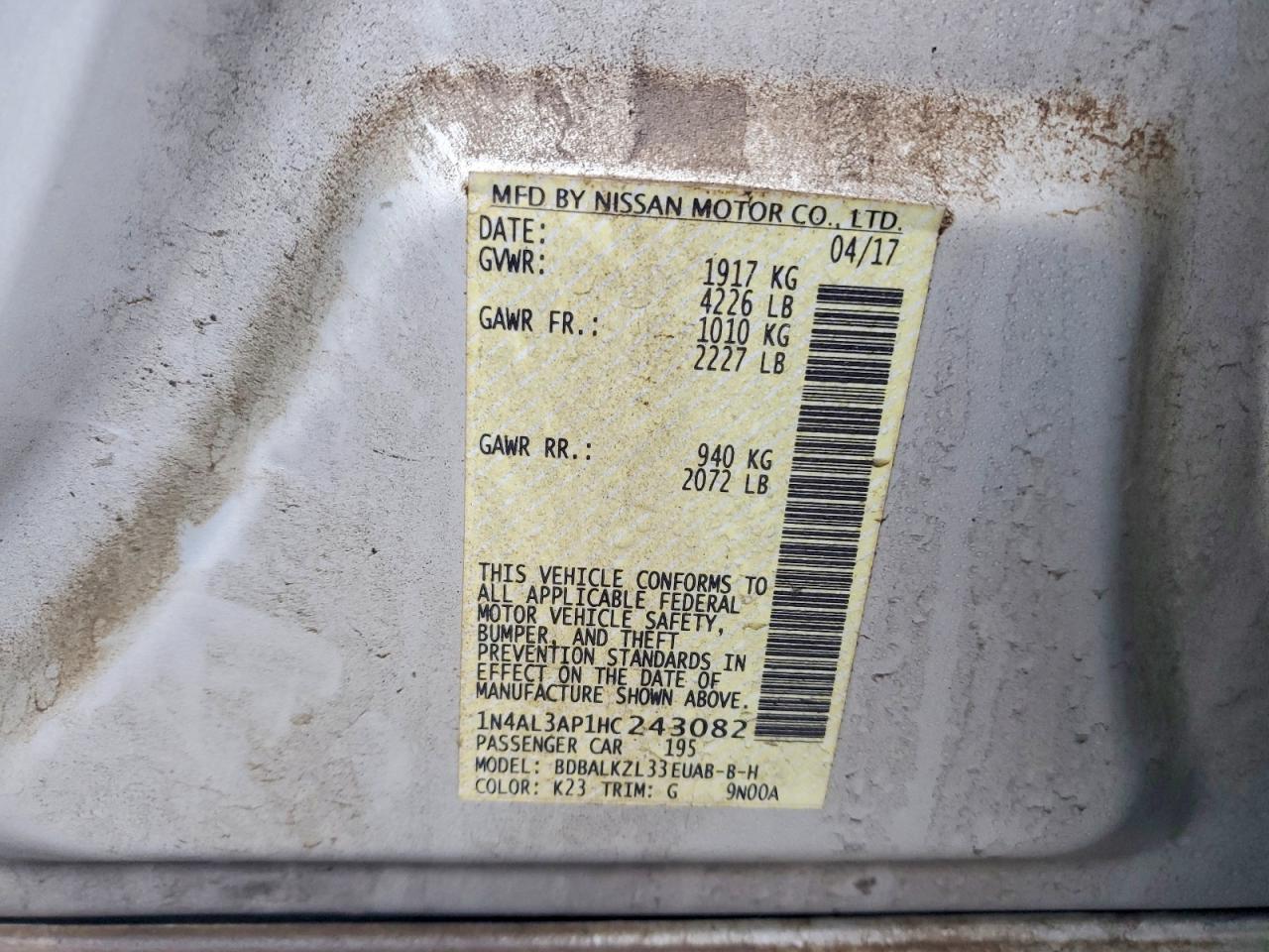 2017 NISSAN ALTIMA 2.5 photo 12