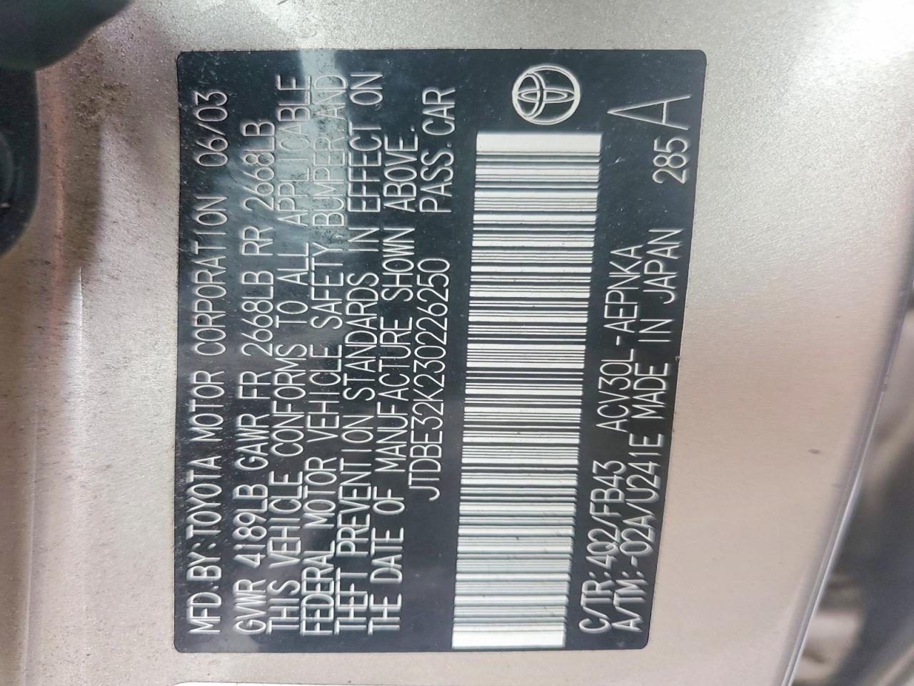 2003 TOYOTA CAMRY LE photo 13