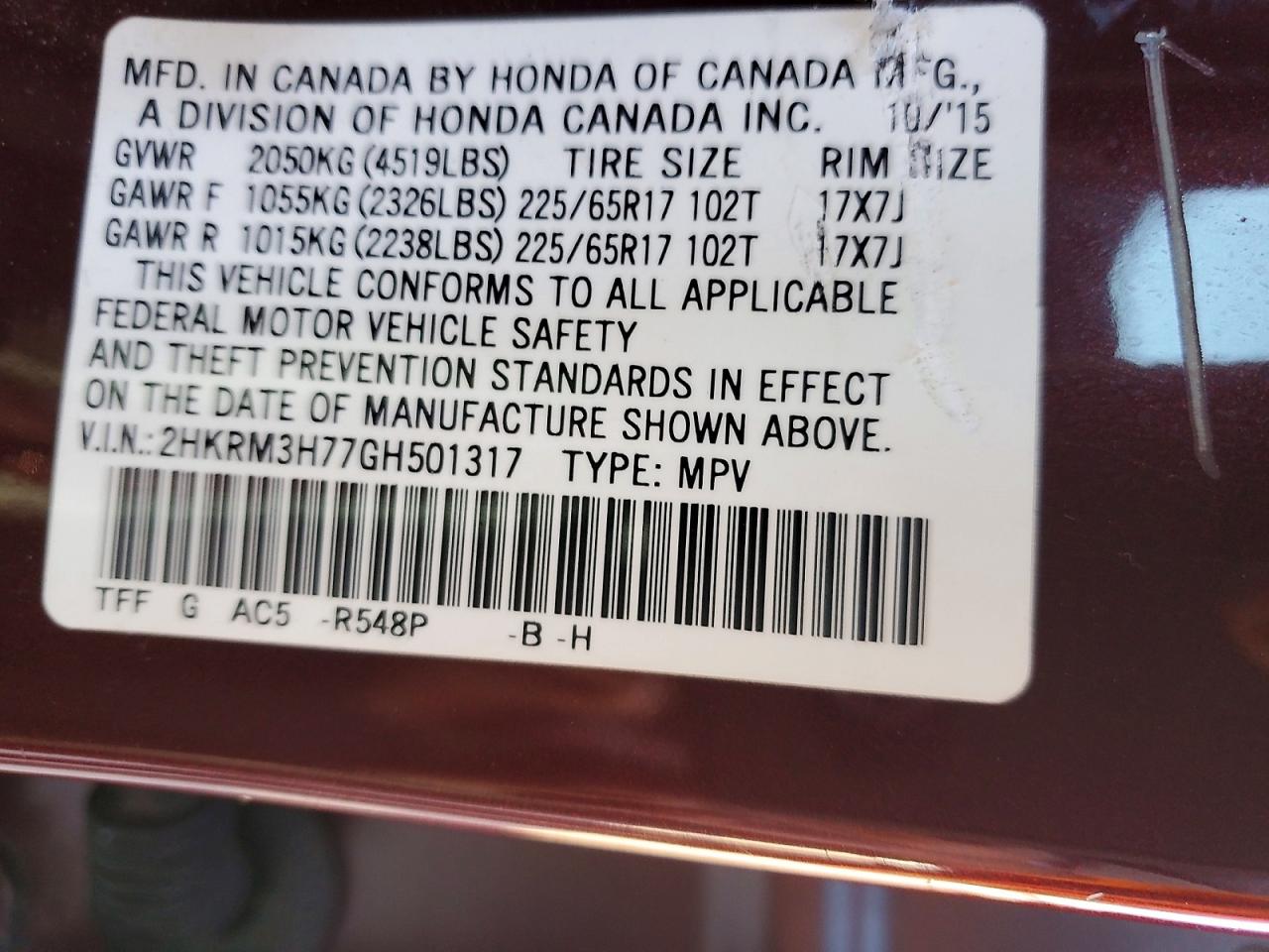 2016 HONDA CR-V EXL photo 14