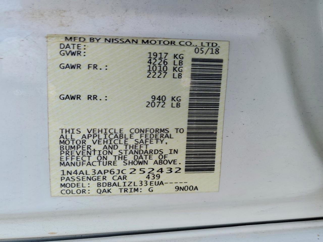 2018 NISSAN ALTIMA 2.5 photo 12
