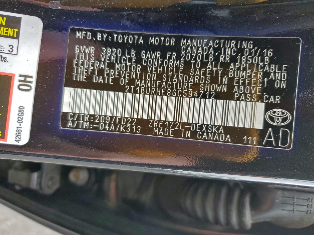 2016 TOYOTA COROLLA L photo 23