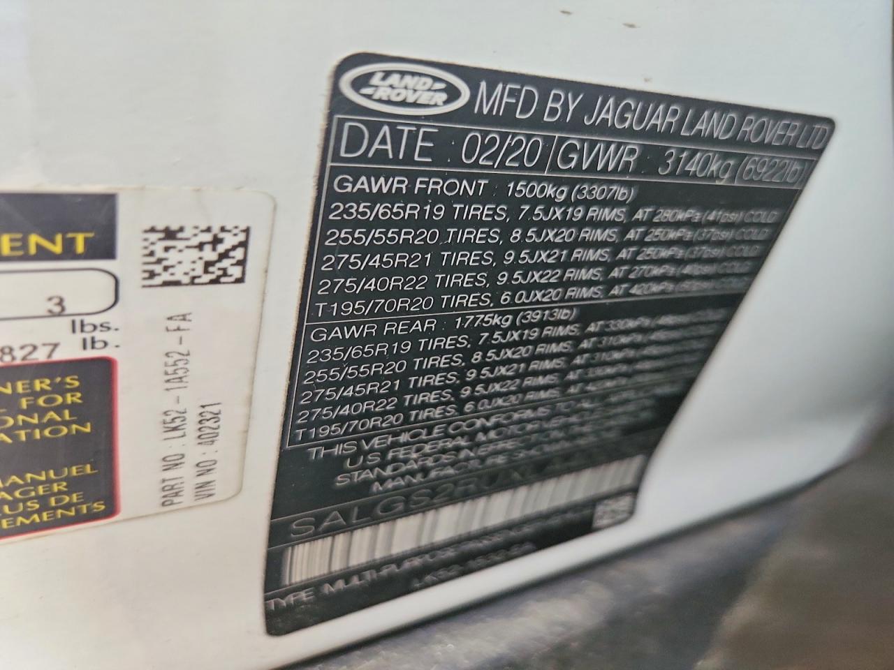 2020 LAND ROVER RANGE ROVER HSE photo 12